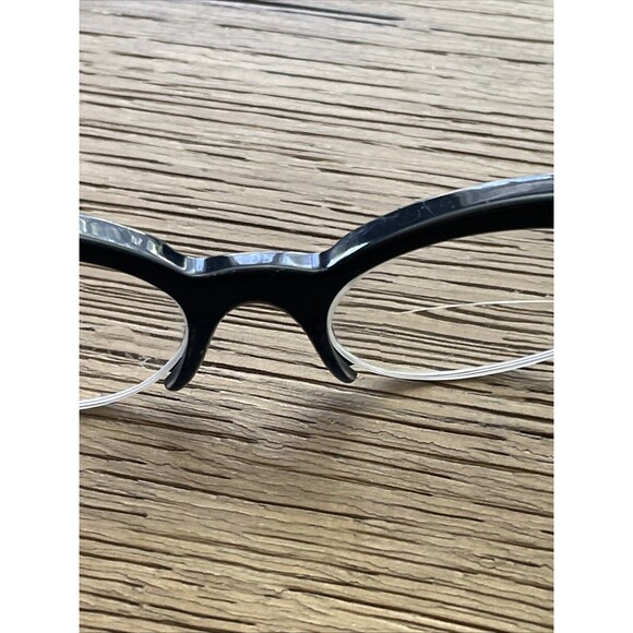 Vintage France Cat Eye Eyeglasses Frames ONLY Rhinestone Black half rim - Picture 8 of 13